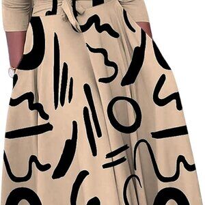 Casual Floral Print Plus Size Maxi Dress for Women 3/4 Sleeve High Waist Flowy R